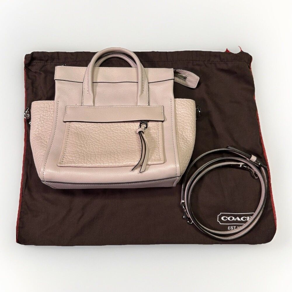 Coach Riley Pebble Leather Satchel Light Pink with Crossbody Strap & Dust Bag